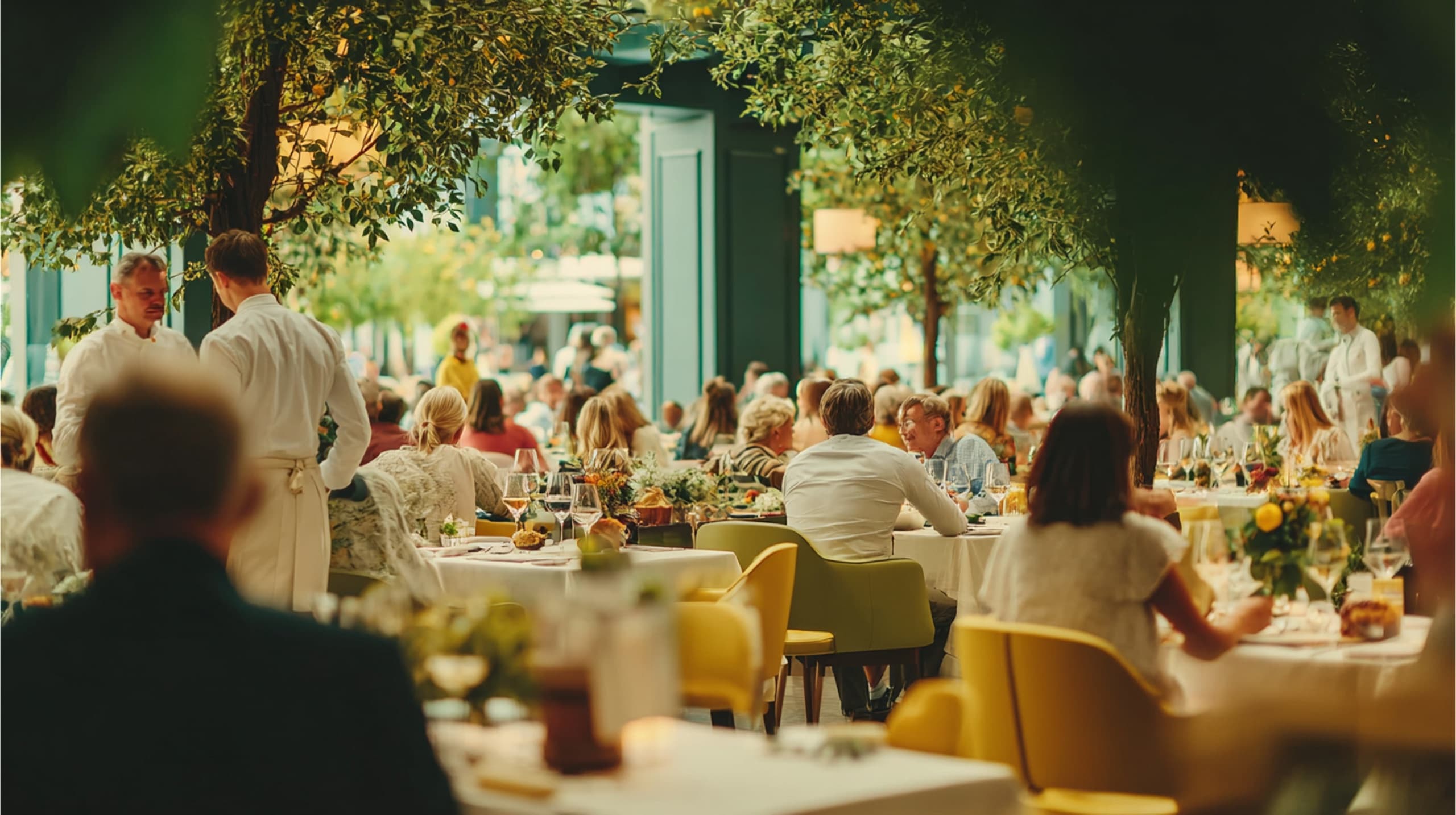 A restaurant table set for an evening service
