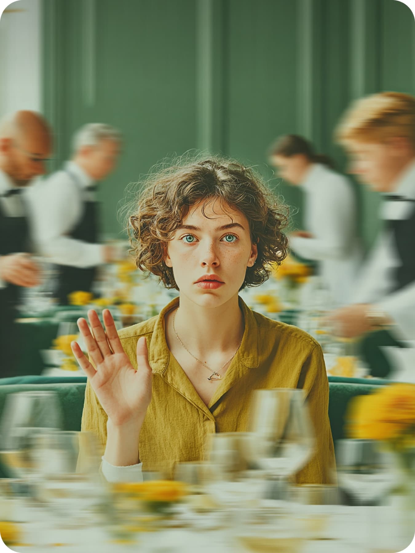 Guests waiting for a menu at a busy table
